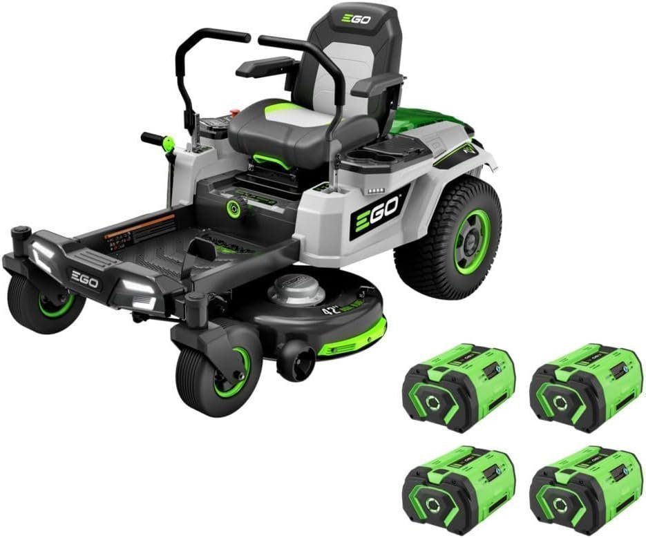 5137dfc3euL._AC_SL1000-1-1.jpg EGO Power+ Electric Riding Lawn Mower, 42″ Deck with Zero Turn Radius, Includes (4) 56V 10.0Ah Batteries and Charger – ZT4204L - Image 1