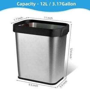 DealsNest Stainless Steel Waste Basket with Black Lid Frame and Push Button - Image 3