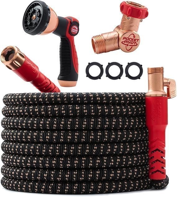71gW2bfNL._AC_SX569_-1.jpg Pocket Hose 100 FT Copper Head Expandable Garden Hose with Pocket Pivot, No Tangles, AS SEEN ON TV, 360° Swivel, Tri-Tex Tubing, Force Field Jacket, Lead-Free, No-Kink, Anti-Burst w/APT - Image 1