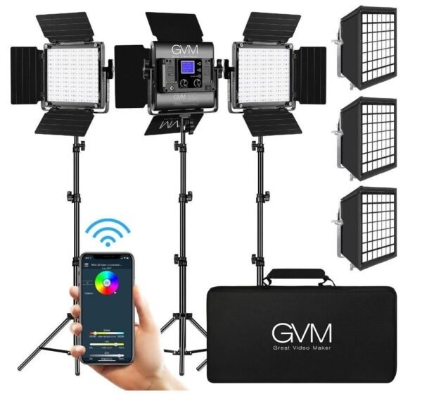 GVM 800D-RGB LED Studio 3-Video Light Kit - Image 2