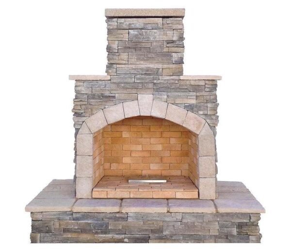 Cal Flame 78 in. Stone Veneer and Tile Propane Gas Outdoor Fireplace - Image 3