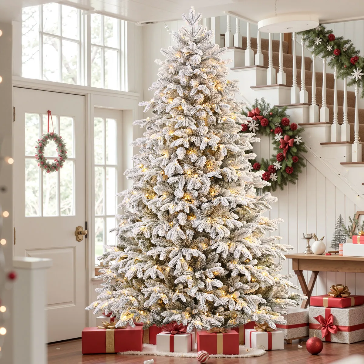 Snow Flocked PE Cedar Artificial Christmas Tree - Size 7.5 H'