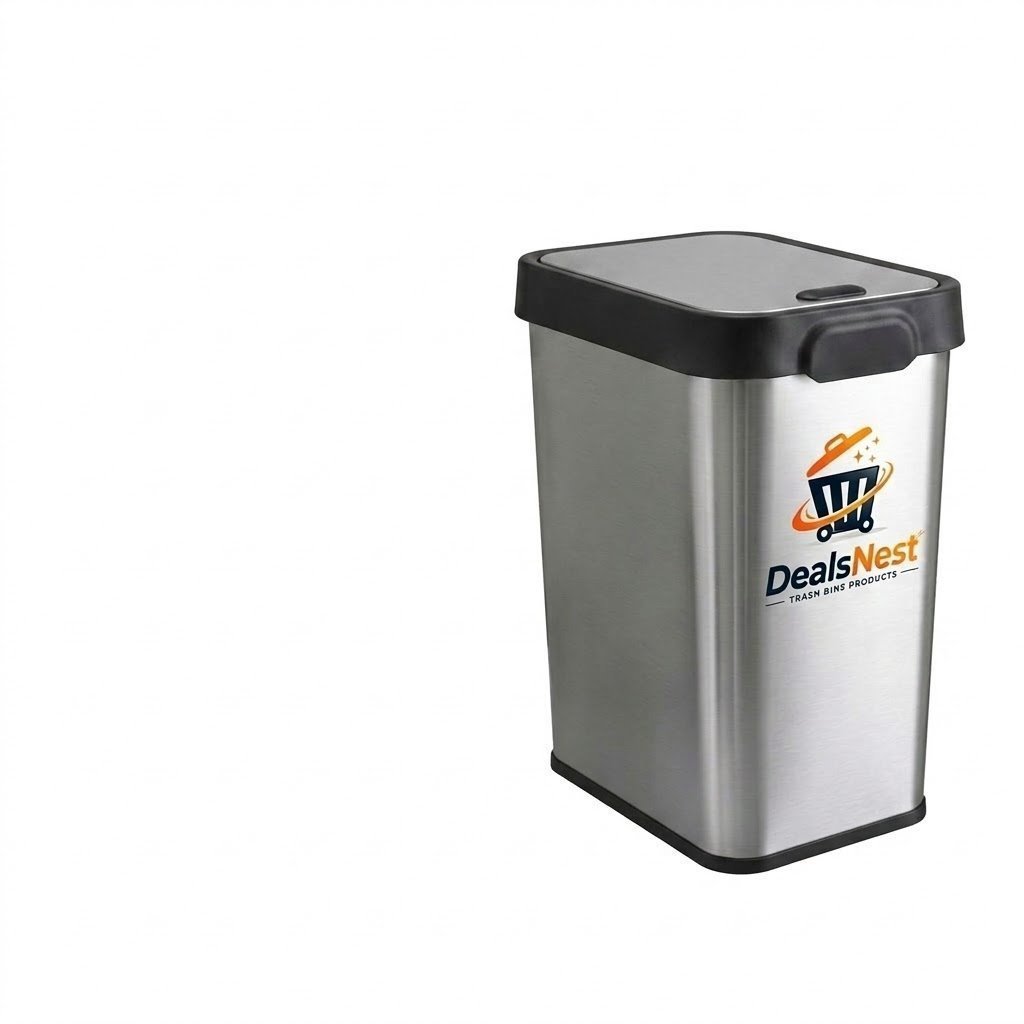 p3-1.jpg DealsNest Stainless Steel Waste Basket with Black Lid Frame and Push Button - Image 1